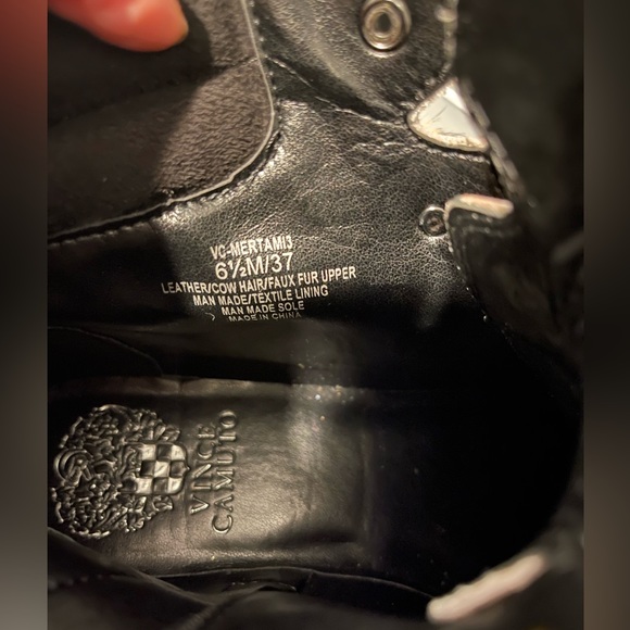 Vince Camuto Mertami Combat Lace Up Boot Black Brown Leopard Leather Cow Fur 6.5 - Picture 13 of 14